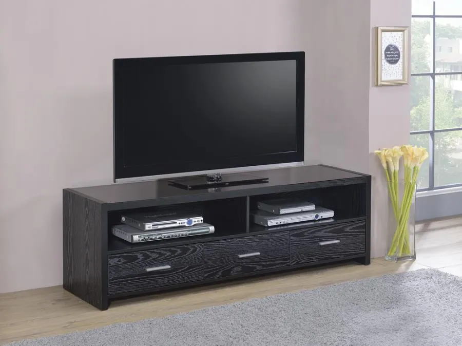 62" 3-drawer TV Console Black Oak