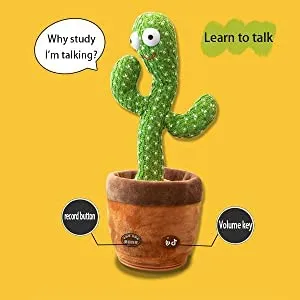 Baby Affair Dancing Cactus Plush Toy with Voice Recording, Wriggling & Singing Cactus Stuffed Animal, Green/Brown