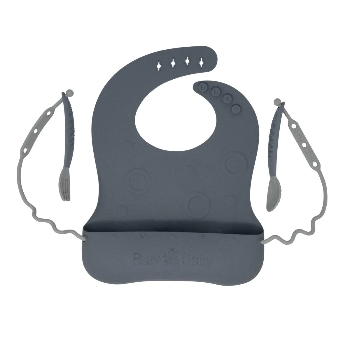 Busy Baby Bungee Bib & Utensils | Deluxe, No-Drop, On-The-Go, BLW Feeding System