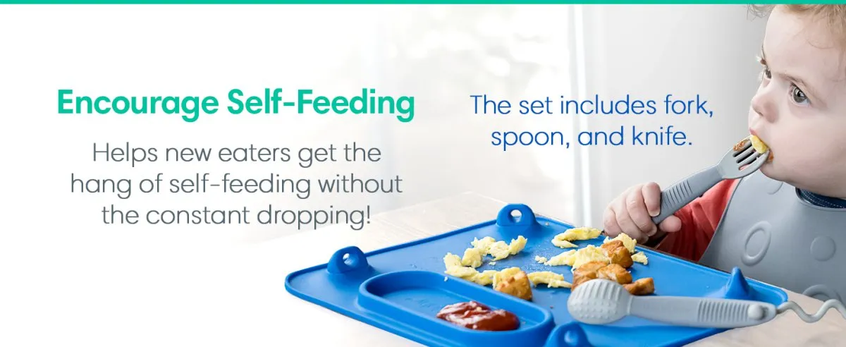 Busy Baby Bungee Bib & Utensils | Deluxe, No-Drop, On-The-Go, BLW Feeding System