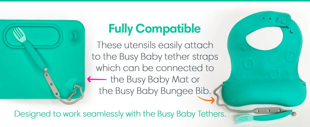 Busy Baby Bungee Bib & Utensils | Deluxe, No-Drop, On-The-Go, BLW Feeding System