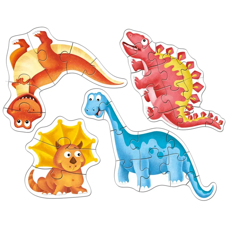 Dinosaurs - A Set of 4 Shaped First Puzzles - 3, 6, 9 & 12 Pieces