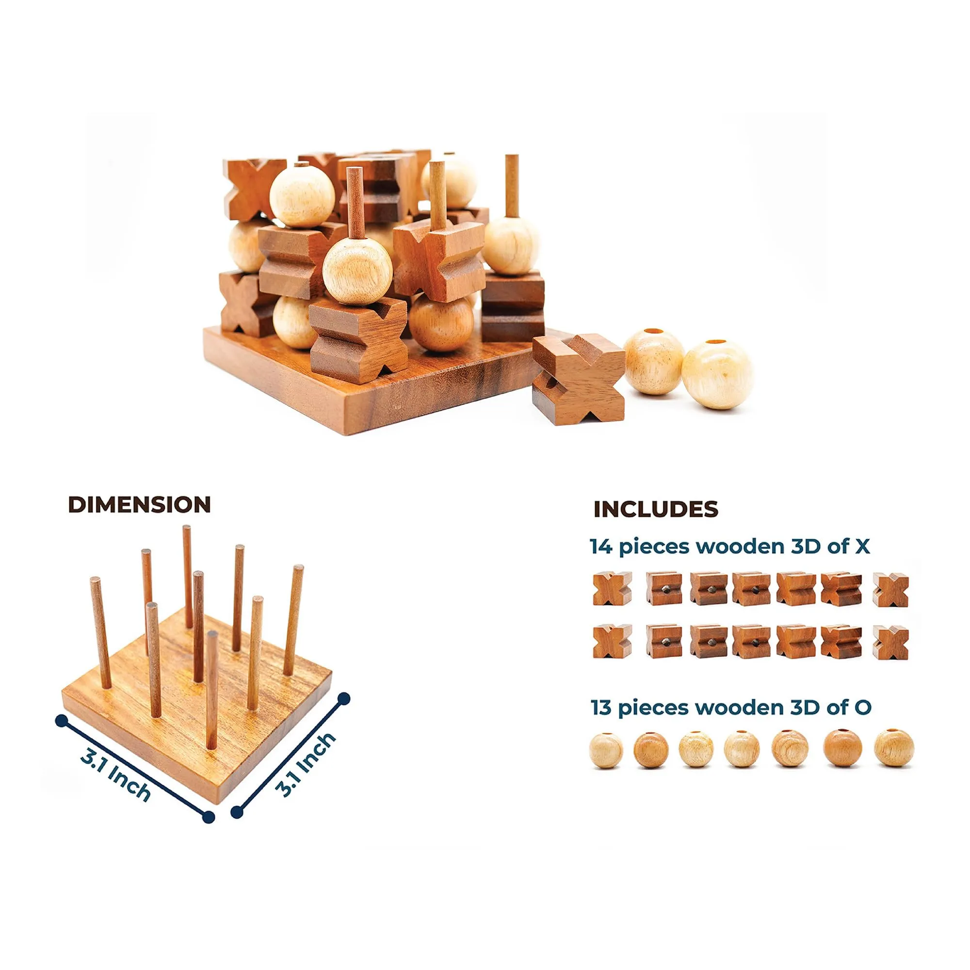 Fun Games Set- Wooden Puzzles, Tumbling Tower, Tic Tac Toe