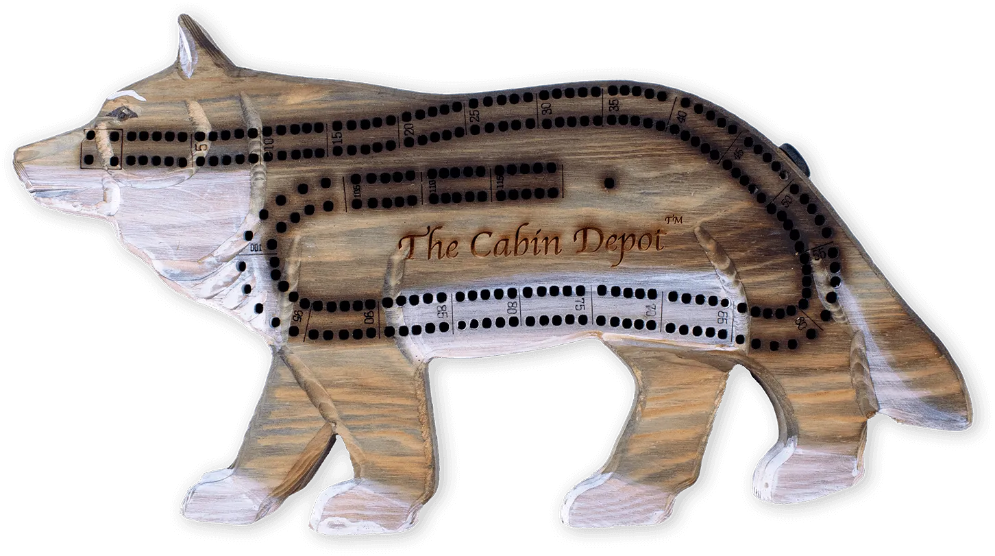 Hand-Carved Wolf Cribbage Board