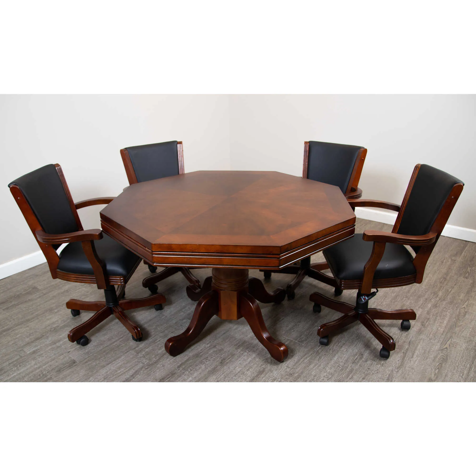 Kingston 48-in Poker Table Combo Set with 4 Arm Chairs - Walnut Finish