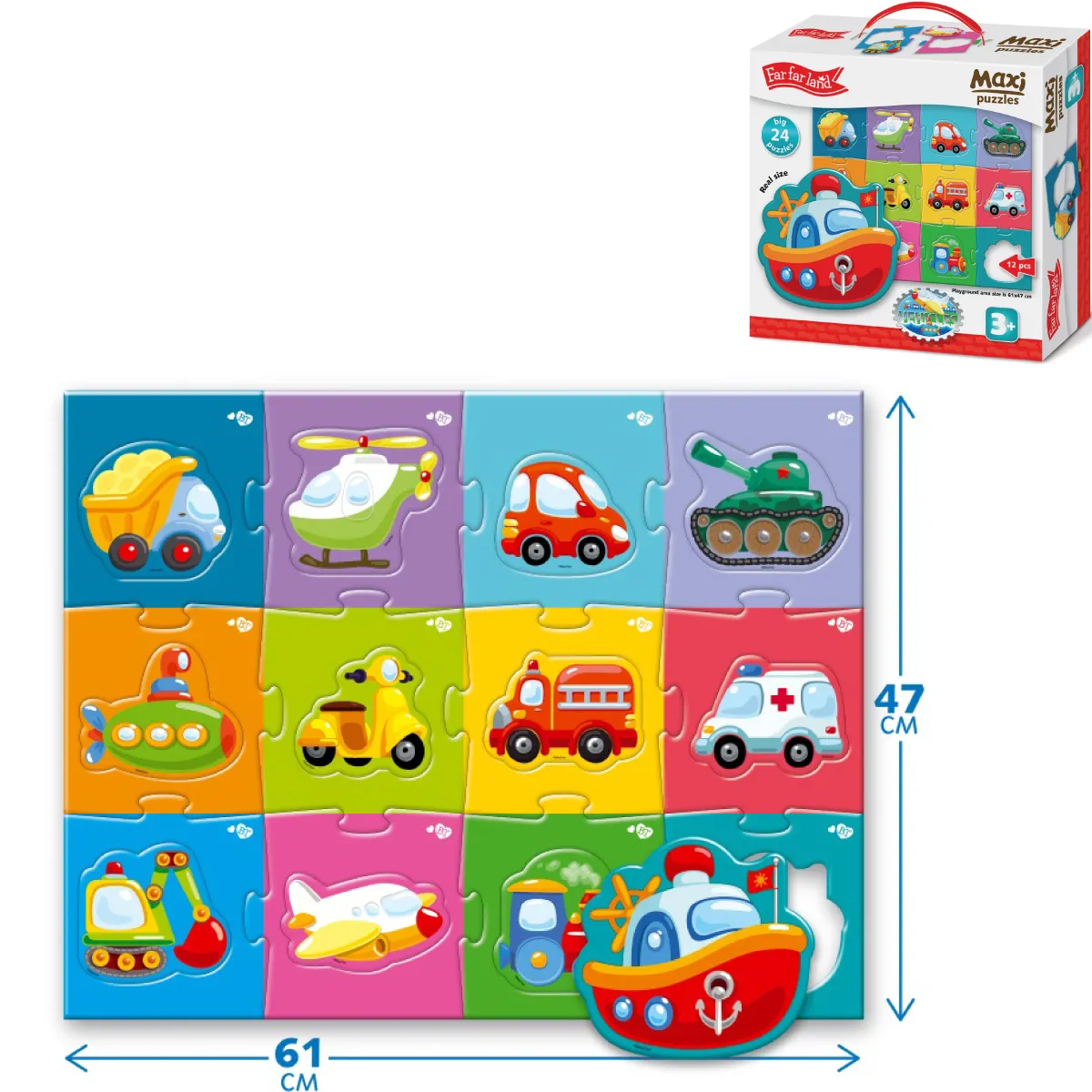 Large Floor Puzzles for 2  Years - Transport Vehicles - 24-Piece Jigsaw Puzzle Set - Bright & Colorful Educational Game