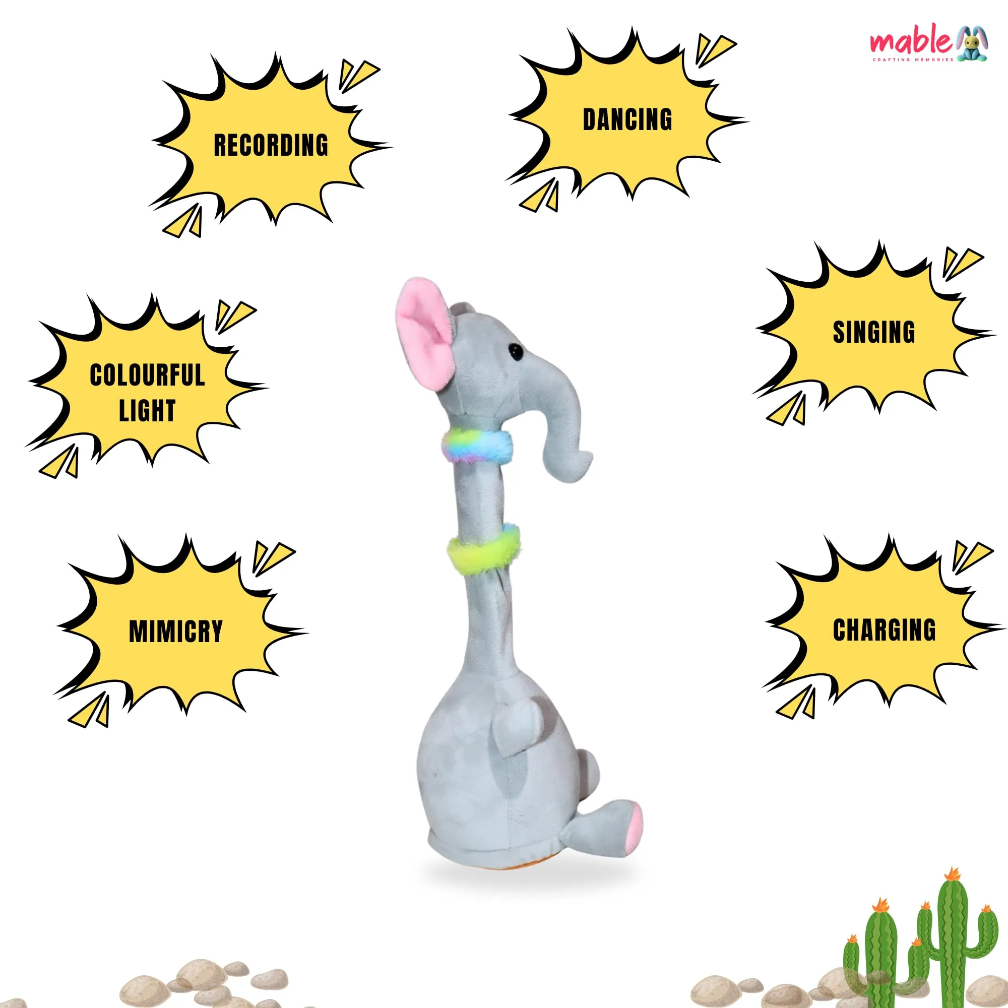 MABLE Dancing Elephant Baby Toy 6-12 Months, Talking Elephant Repeats and Mimics, LED English Singing, 15s Voice Recorder, Musical Fun for Baby Boys & Girls