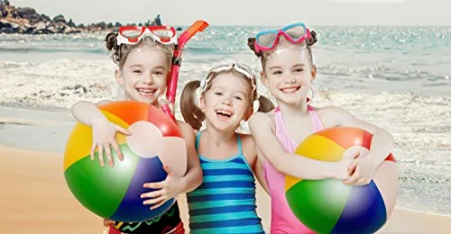 Neliblu 12" Bulk Pack of 12 Classic Inflatable Rainbow Beach Balls - Pool Toys Party