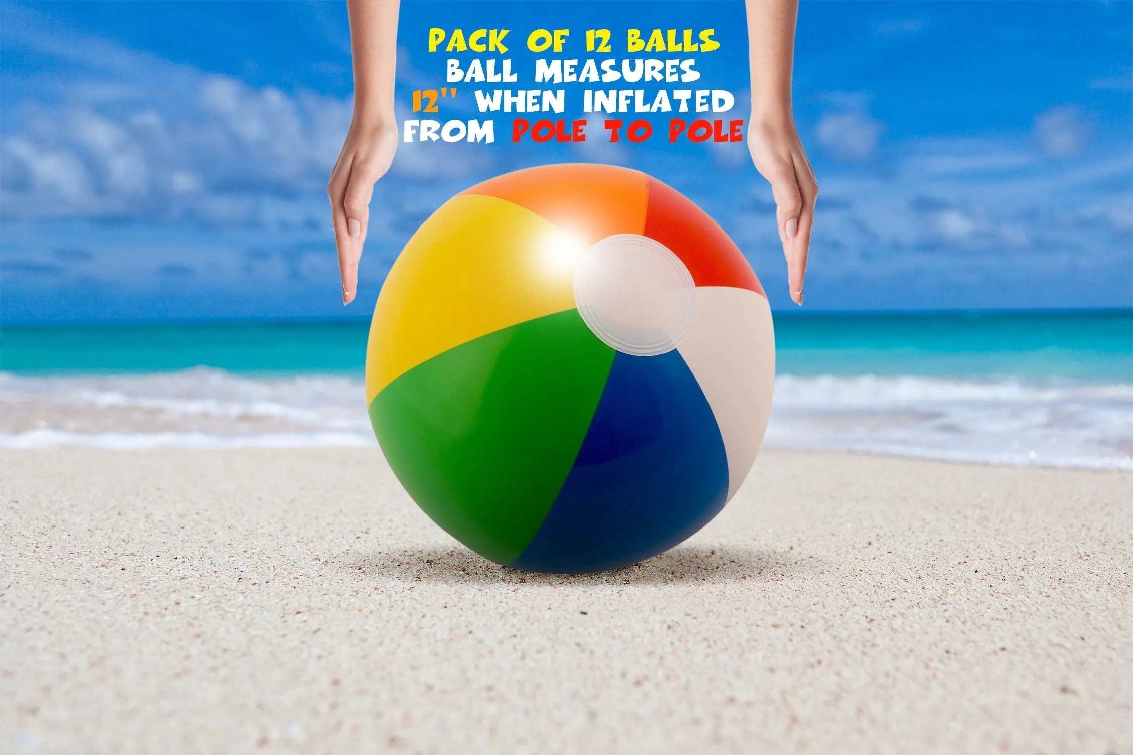 Neliblu 12" Bulk Pack of 12 Classic Inflatable Rainbow Beach Balls - Pool Toys Party