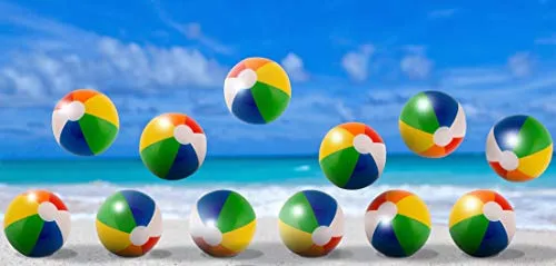 Neliblu 12" Bulk Pack of 12 Classic Inflatable Rainbow Beach Balls - Pool Toys Party