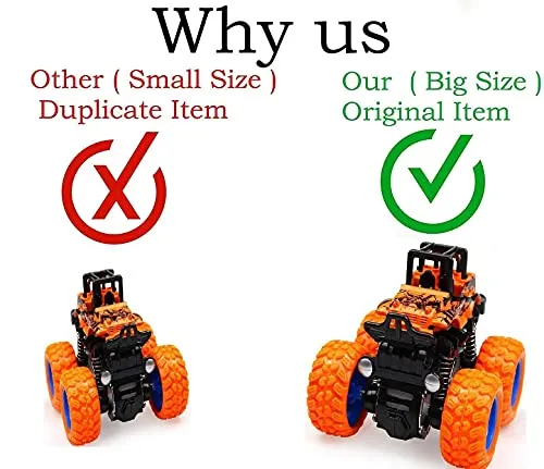 Sky Tech® Big Size Monster Truck Friction Powered 4wd Cars Toys, 360 Degree Stunt Push go Truck for Toddlers Kids Gift (Pack of 2 Car)