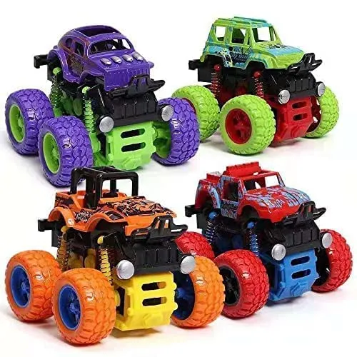 Sky Tech® Big Size Monster Truck Friction Powered 4wd Cars Toys, 360 Degree Stunt Push go Truck for Toddlers Kids Gift (Pack of 2 Car)