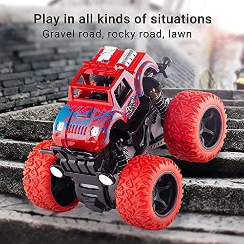 Sky Tech® Big Size Monster Truck Friction Powered 4wd Cars Toys, 360 Degree Stunt Push go Truck for Toddlers Kids Gift (Pack of 2 Car)