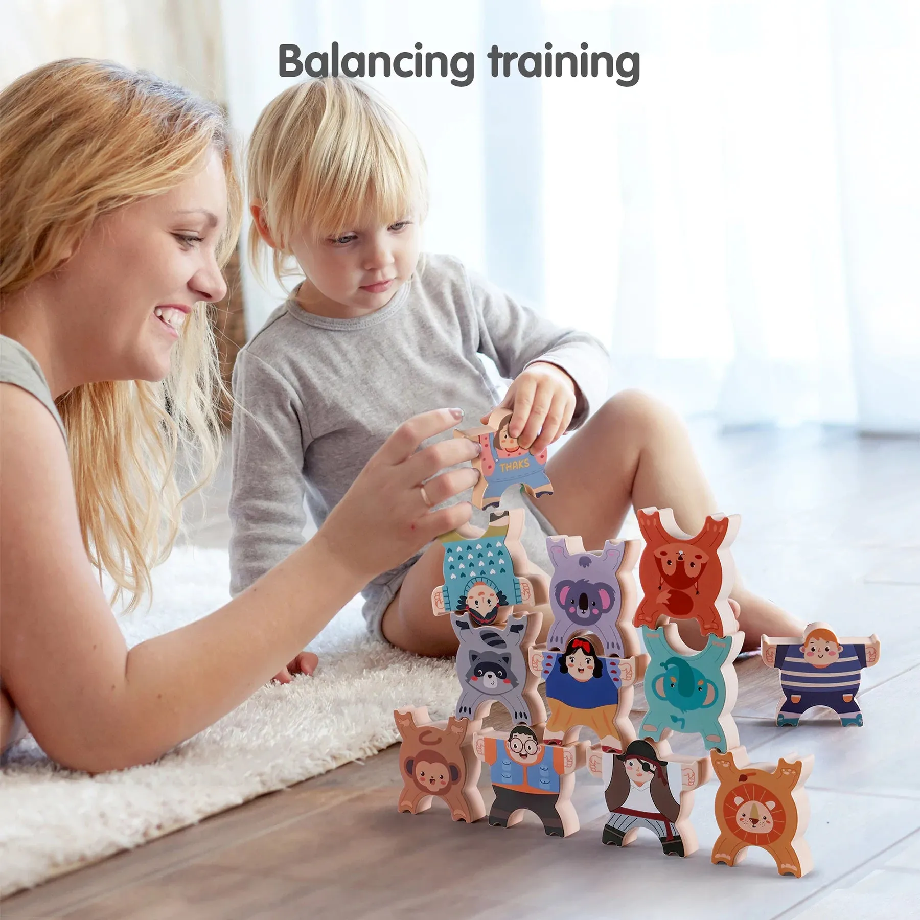 Stacking toy balance blocks, stacking animals figures building blocks interactive learning toy 12pcs for toddler 3 Years 