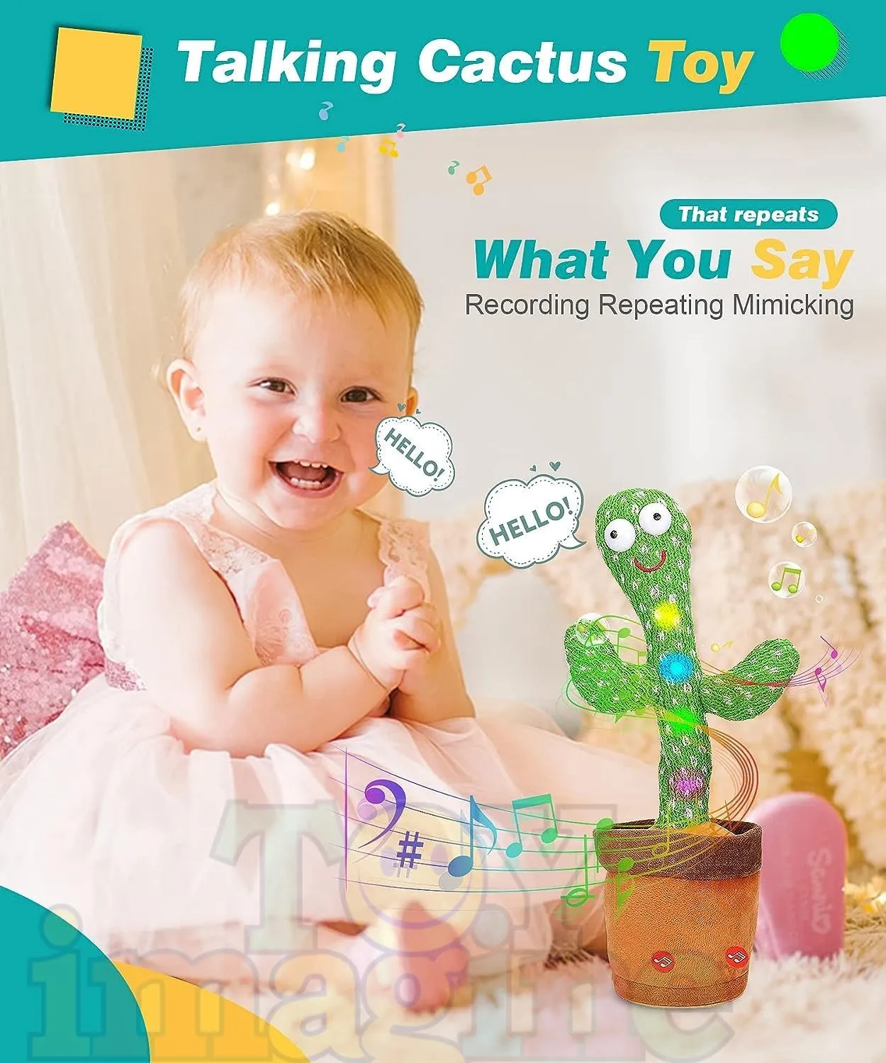 Toy Imagine™ Dancing Cactus Toy for Babies Talking, Speaking, Recording | Repeat What You Say | Singing Electronic Pet for Toddlers | Swing and Sing Toy-Charger Cactus Toy Plant.. (Age 1-10 Years).