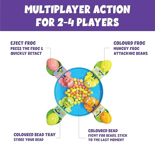 ToyMagic Hungry Feed Me Frog Game with 32 Beans|Eat The Beans|Hungry Frog Game for Kids|4 Player Family Party Board Game|Press The Frog|Collect More Beans|Best Birthday Gift for Kids 4 |Made in India