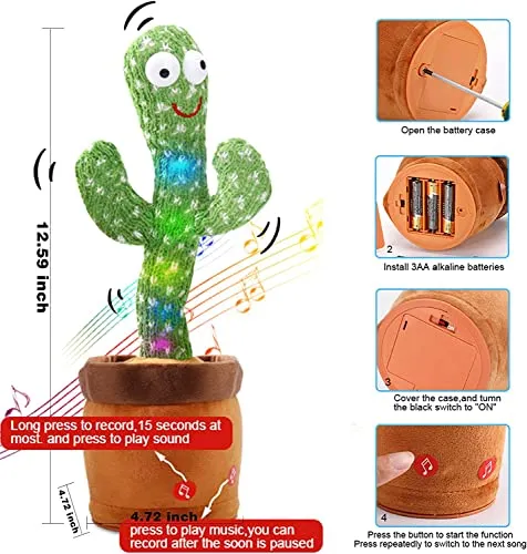 Toyshine Dancing Cactus Toy | Talking, Wriggle Singing Mimicking -Repeat What You Say with LED - B