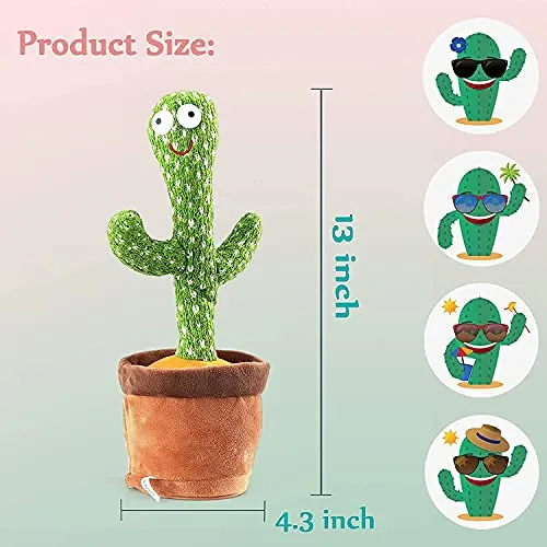 Toyshine Dancing Cactus Toy | Talking, Wriggle Singing Mimicking -Repeat What You Say with LED - B