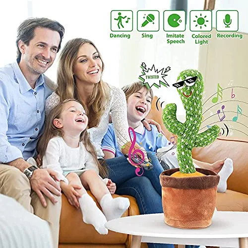 Toyshine Dancing Cactus Toy | Talking, Wriggle Singing Mimicking -Repeat What You Say with LED - B